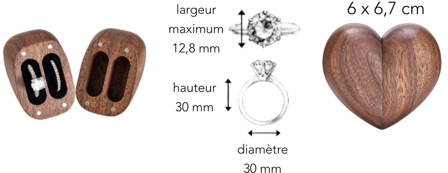 Boîte à alliances en bois personnalisée en forme de cœur