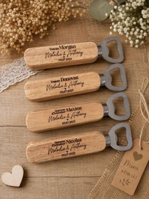 décapsuleur à manche en bois cadeau mariage pour témoin / garçon d'honneur