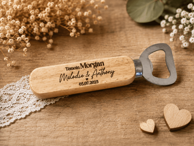 décapsuleur à manche en bois cadeau mariage pour témoin / garçon d'honneur