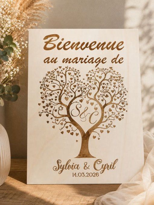 Panneau de bienvenue personnalisé en bois thème mariage nature champêtre