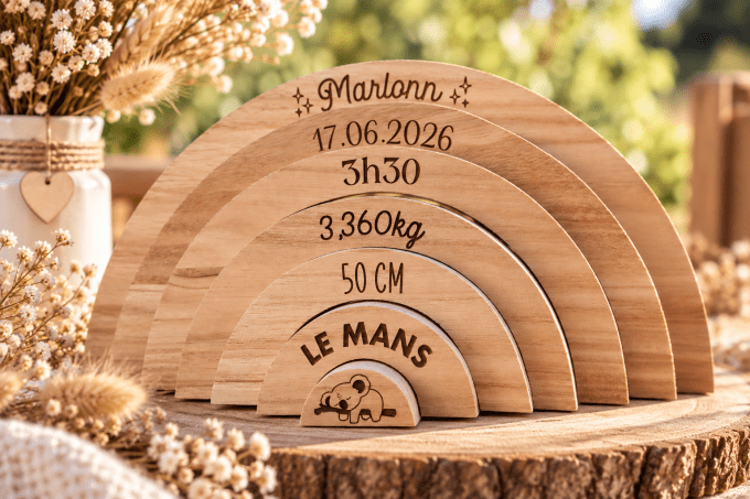 Arc-en-ciel de naissance bois personnalisé
