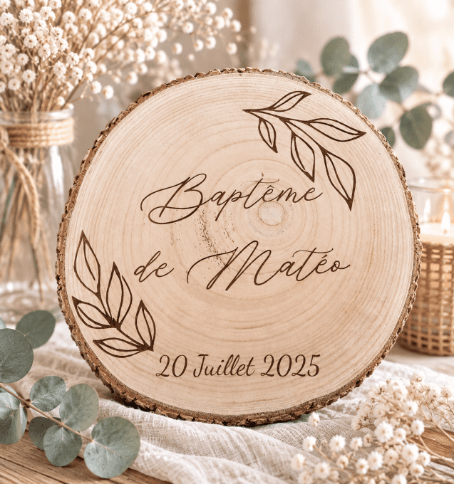 Rondin de décoration baptême personnalisé