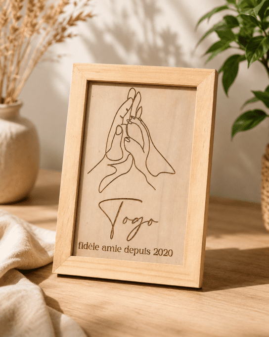Tableau en bois line art animaux de compagnie chien/chat personnalisé
