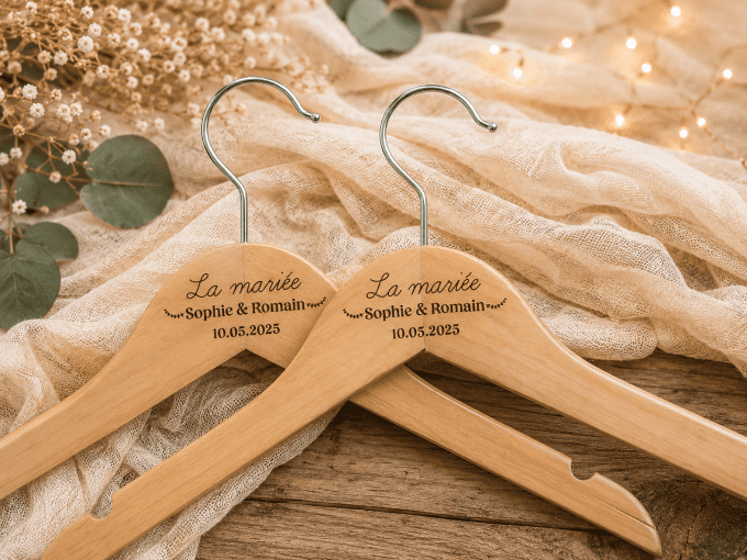 Duo cintres personnalisés "La mariée" et "Le marié"