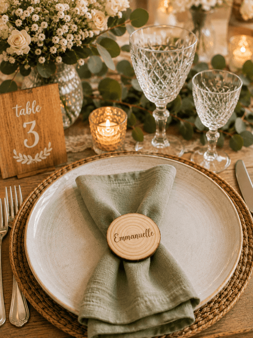 Marque-place rondelle en bois personnalisé pour mariage champêtre