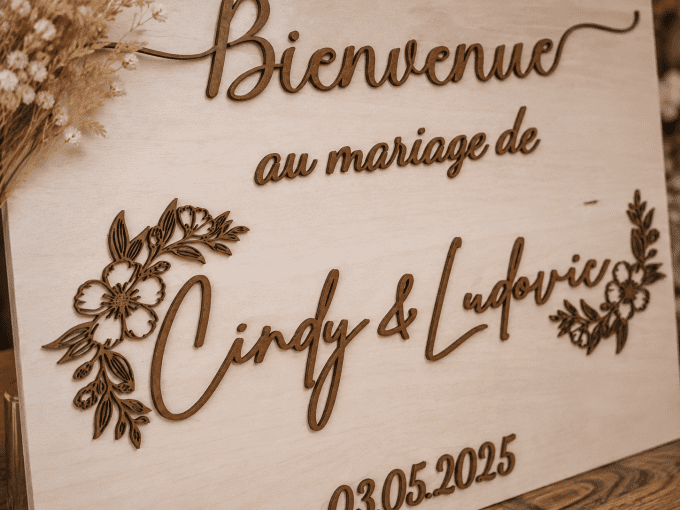 Panneau de bienvenue personnalisé en bois thème mariage champêtre
