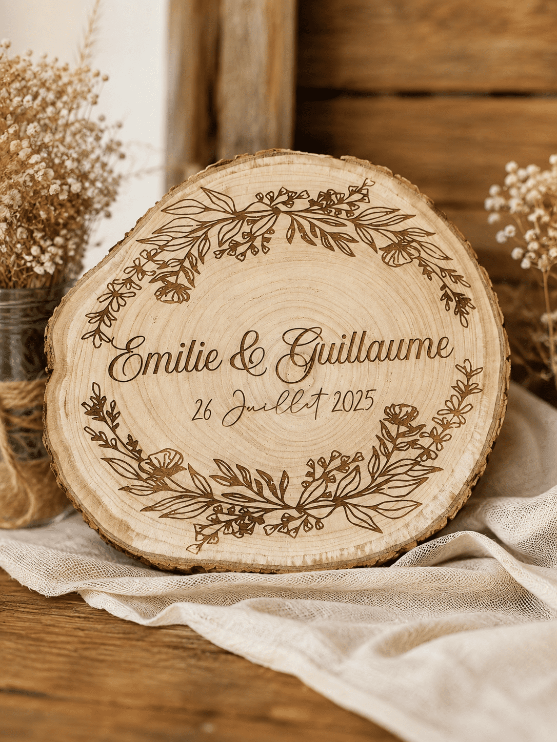 Rondin de décoration personnalisé mariage thème champêtre