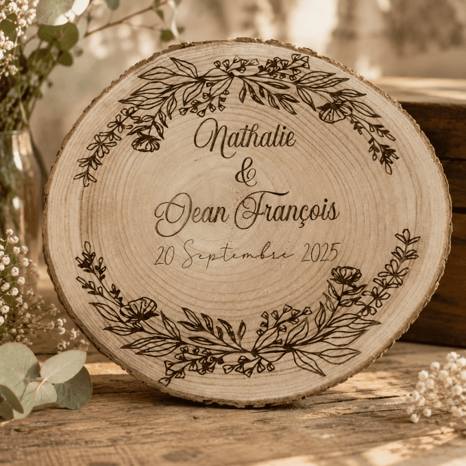 Rondin de décoration personnalisé mariage thème champêtre