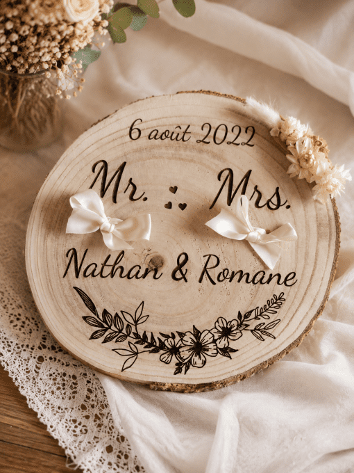 Rondin porte-alliances personnalisé mariage thème champêtre