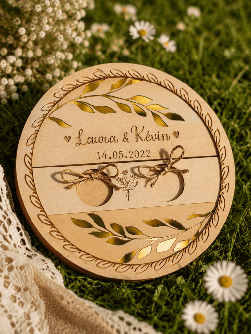 Support porte alliances en bois personnalisé mariage thème champêtre
