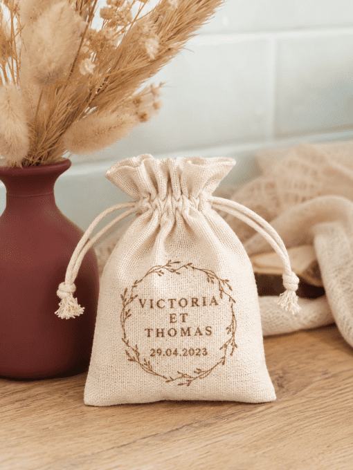 Sachet en lin personnalisé mariage