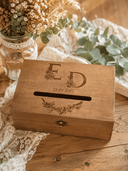 Urne en bois personnalisable mariage thème champêtre