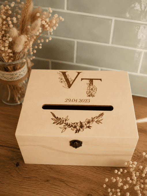 Urne en bois personnalisable mariage thème champêtre