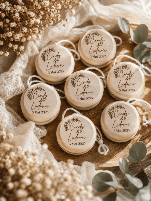 Yoyo en bois personnalisé mariage thème champêtre - lot