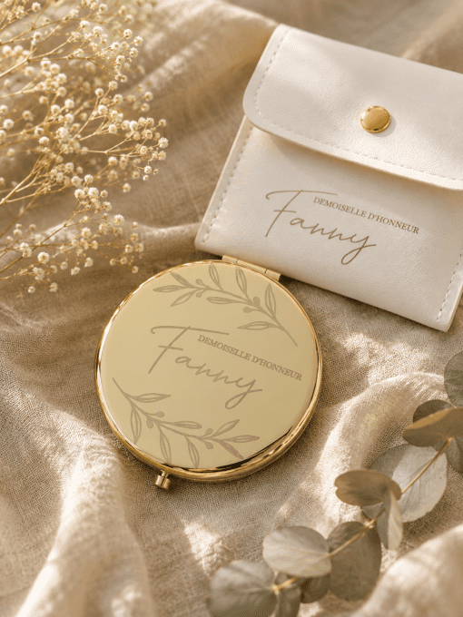 Miroir de poche compact doré personnalisé - demoiselle d'honneur / témoin