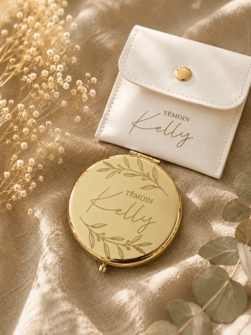 Miroir de poche compact doré personnalisé - demoiselle d'honneur / témoin