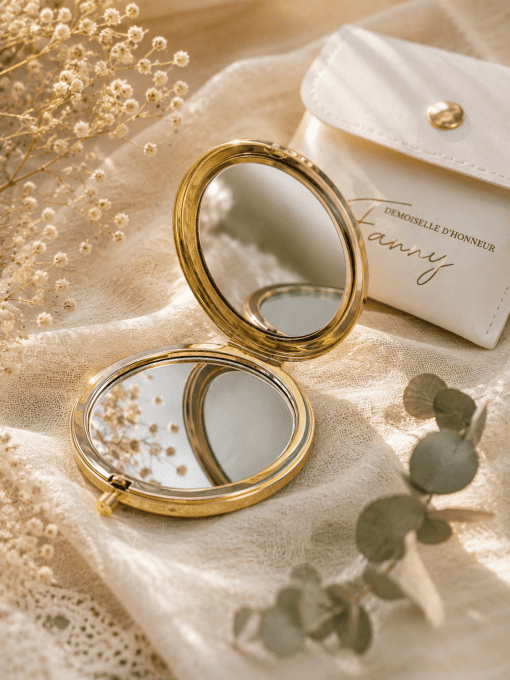 Miroir de poche compact doré personnalisé - demoiselle d'honneur / témoin