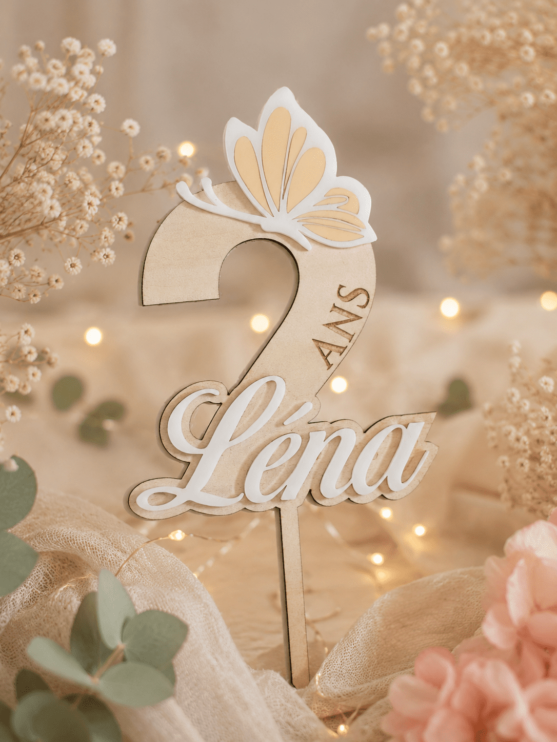 Cake topper personnalisé anniversaire thème papillon