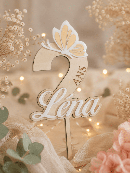 Cake topper personnalisé anniversaire thème papillon