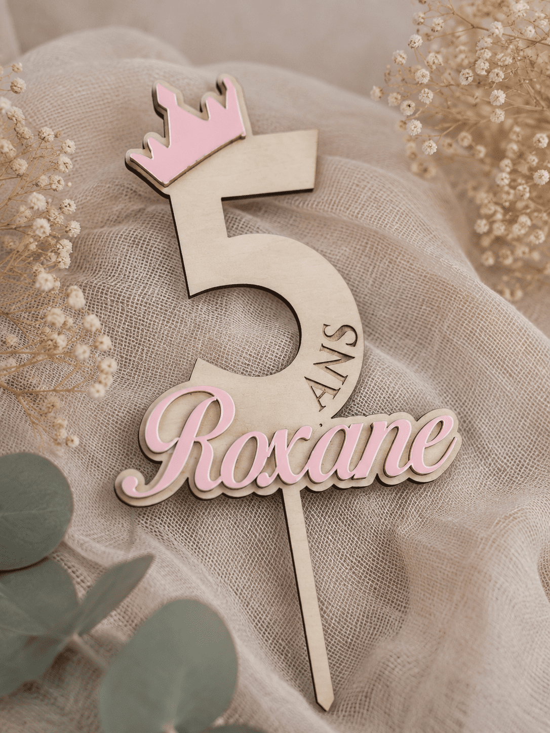 Cake topper personnalisé anniversaire thème princesse rose ?