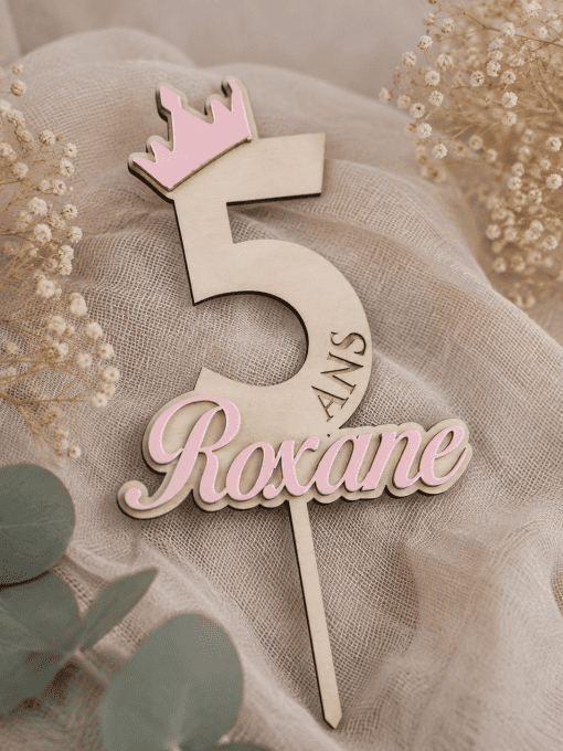 Cake topper personnalisé anniversaire thème princesse rose ?