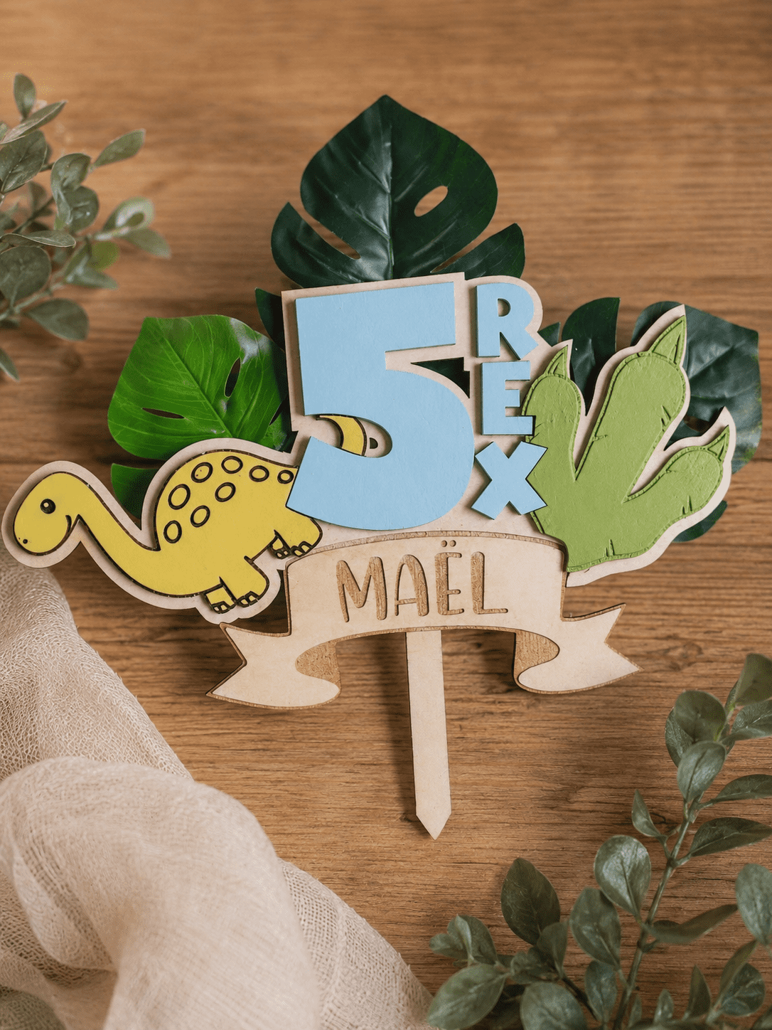 Cake topper personnalisé anniversaire dinosaure