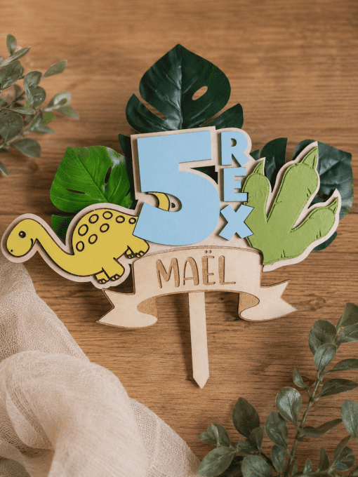 Cake topper personnalisé anniversaire dinosaure