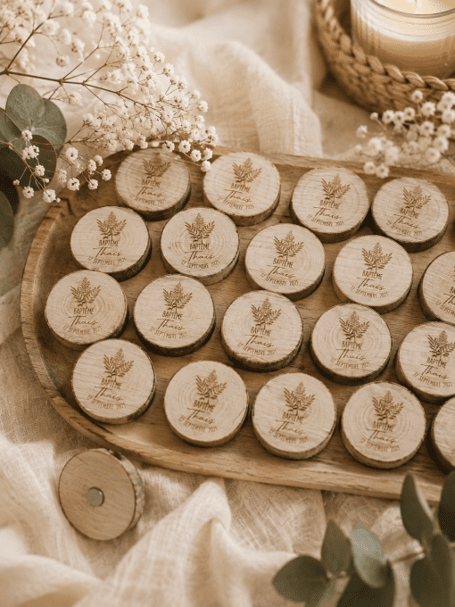 rondelle en bois personnalisé pour baptême (lot)