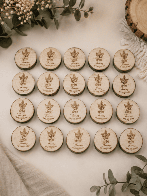 rondelle en bois personnalisé pour baptême (lot)