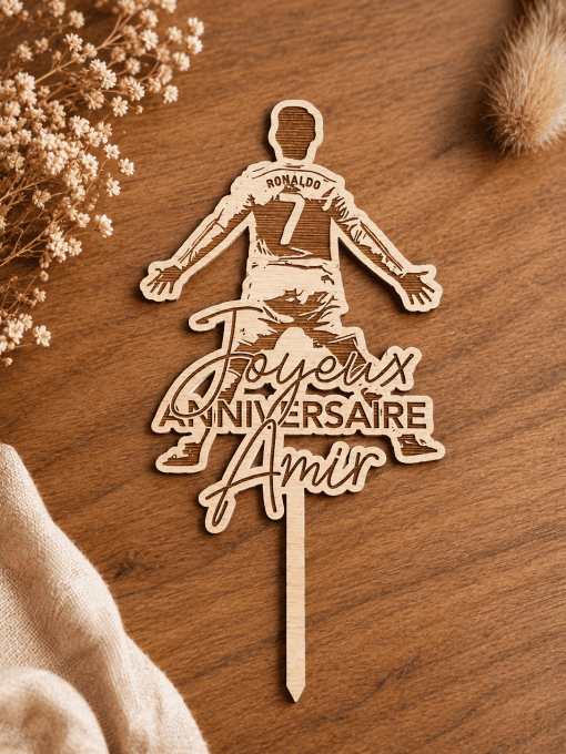 Cake topper en bois personnalisé anniversaire CR7 Cristiano Ronaldo