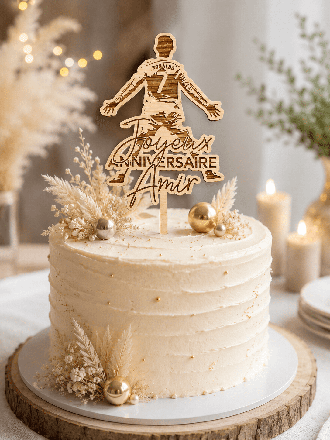 Cake topper en bois personnalisé anniversaire CR7 Cristiano Ronaldo