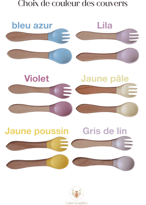 Assiette et couverts bébé en bambou personnalisé 
