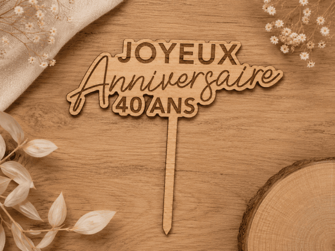 Cake topper personnalisé anniversaire en bois