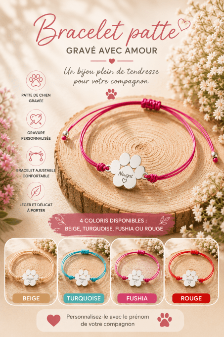 Bracelet coloré patte de chien personnalisé